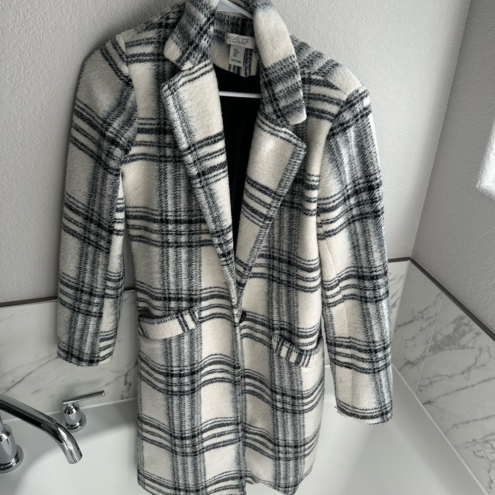 Rachel Zoe Black and White Plaid Trench Coat